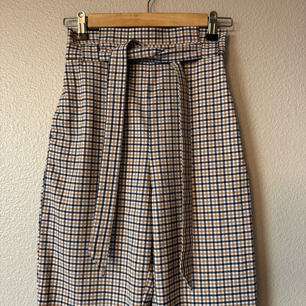 Divided H&M Pants Check Plaid High Rise Belted Preppy - Picture 5 of 9